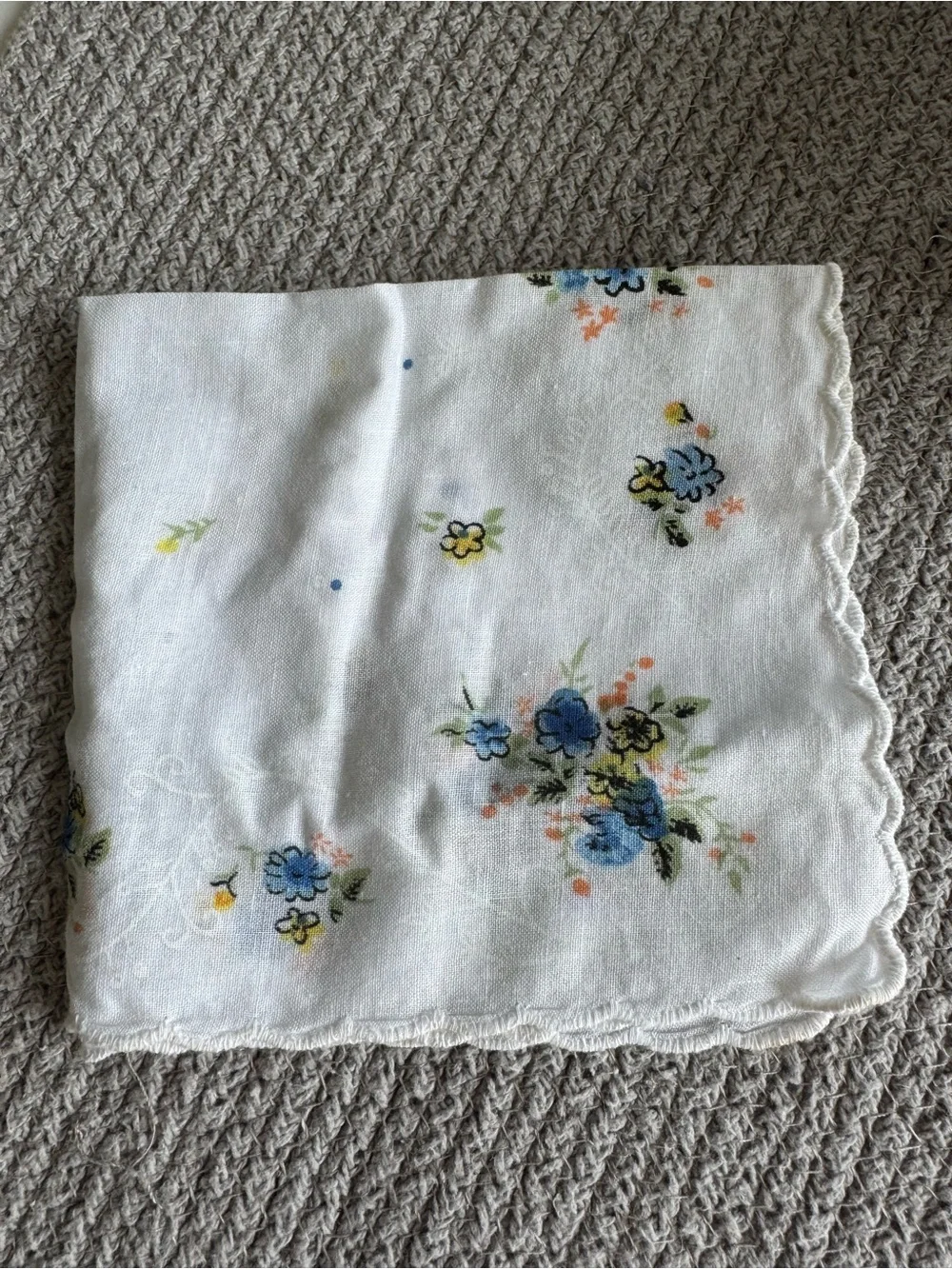 Vintage Set of 12 Floral Embroidered White Ivory Floral Linen Cotton Napkins